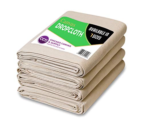 CCS Canvas Drop Cloth for Painting – Heavy Duty Cotton Duck Cloth Tarp for Curtains, Tablecloths, Backdrops – Washable & Reusable Floor Cover & Dust Sheet for Furniture (4-Pc, 9x12 Ft) - size: 4 Piece Set, 9 by 12 Feet