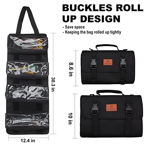 Tool Roll - Canvas Wrench Tool Organizer with 4 Pockets (Black) - color: Black, size: 4 Zipper Pockets