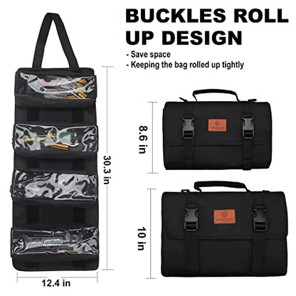 Tool Roll - Canvas Wrench Tool Organizer with 4 Pockets (Black) - color: Black, size: 4 Zipper Pockets