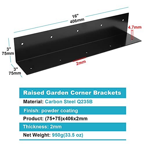 4 Pack 16" x 3" Black Raised Bed Garden Corner Brackets, Widen Right Angle L Bracket for Wood - size: 16" X 3"