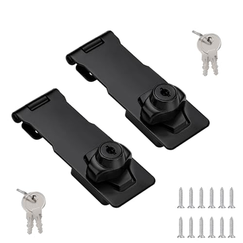 2Pcs Keyed Hasp Locks Twist Knob Keyed Locking Hasp for Small Doors, Cabinets and More,Stainless Steel Steel, Hasp Lock Catch Latch Safety Lock Door Lock with Keys (4inch, Black) - style: Black-with LOCK