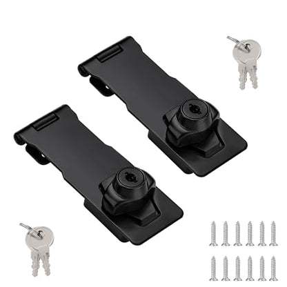 2Pcs Keyed Hasp Locks Twist Knob Keyed Locking Hasp for Small Doors, Cabinets and More,Stainless Steel Steel, Hasp Lock Catch Latch Safety Lock Door Lock with Keys (4inch, Black) - style: Black-with LOCK