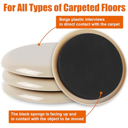 Generic 4PCS Furniture Sliders, 3 1/2" Reusable Sliders for Hardwood & Carpet, Heavy Duty, Beige