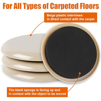 Generic 4PCS Furniture Sliders, 3 1/2" Reusable Sliders for Hardwood & Carpet, Heavy Duty, Beige
