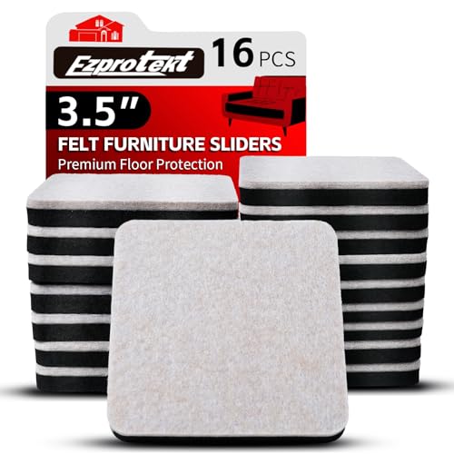 Ezprotekt 3.5" Felt Furniture Movers Sliders for Hardwood & Vinyl Floors, 16 Pcs Square Reusable Felt Furniture Moving Pads for Heavy Duty Sofa Bed Couch Cabinet, Move Items and Quickly (Beige) - color: Beige, size: 3.5" (Square)