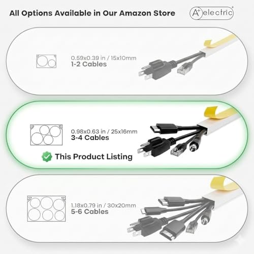 A+ ELECTRIC Cord Cover Full Kit, 26ft/315in Self-Adhesive Cable Raceway, 20 Snap-On Channels, Wire Hider for TV, HDMI & Speaker Cables, Includes Connectors & Corners, Paintable Cable Management, White