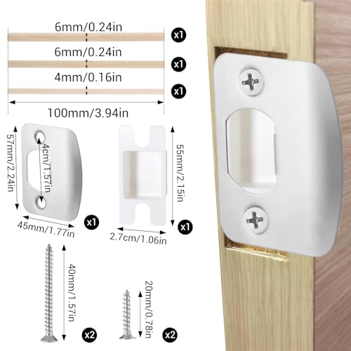 Standard Door Latch Strike Plate, Stainless Steel Door Latch Restorer with Spacer Shim, Universal Restorer Reinforcement Plate Security Lock Strike Replacement Repair Kits for Home Office