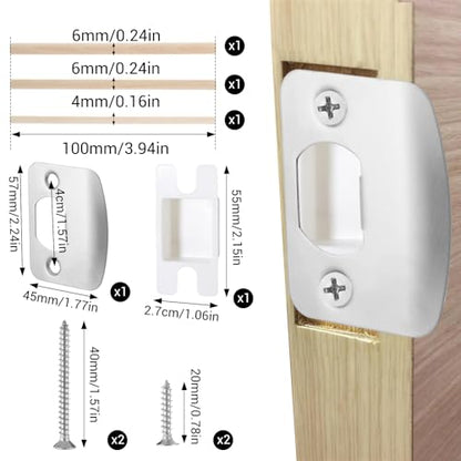 Standard Door Latch Strike Plate, Stainless Steel Door Latch Restorer with Spacer Shim, Universal Restorer Reinforcement Plate Security Lock Strike Replacement Repair Kits for Home Office