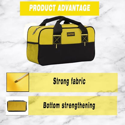 FASTECH 14 Inch Zipper Tool Bag, Small Wide Mouth Tool Tote Bag, Waterproof Tool Organizer Tote, Soft Handle Carrying Toolbag For Various Tools (Yellow) - size: Yellow