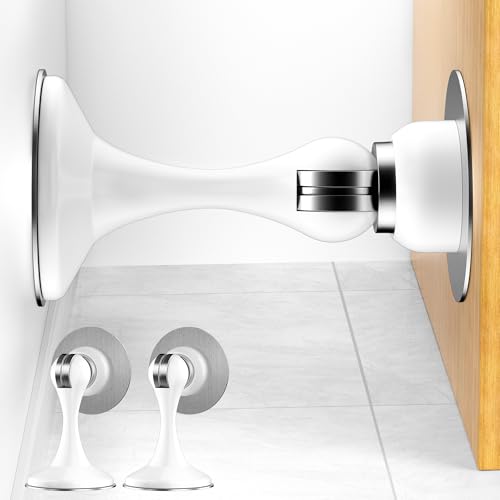 2 Pack Magnetic Door Stoppers, Stainless Steel Magnetic Door Stop, Wall & Floor Mounting No Drilling Door Stop with 3D Adhesive Tapes Keep Door Open, White - color: White, size: 2 Pack