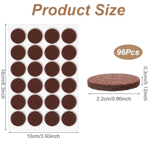 96 Pcs Self-Stick Furniture Round Felt, 3/4" Chair Felt Pads Protect Your Hardwood Floors from Furniture Scratches Moving Your Furnitures Smoothly Noise Reduction for Chairs, Tables, Couches (Brown)
