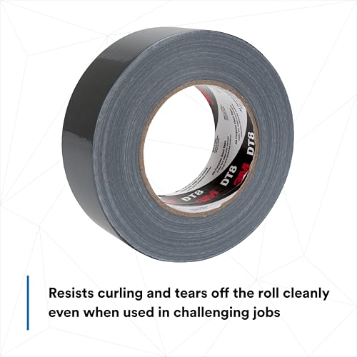 3M DT8 Industrial Strength Multi-Use Duct Tape, Black, 1.88in x 60 yd x 8 mil Thickness – Professional Grade Adhesive, 1 Pack - color: Black, size: 1 Roll