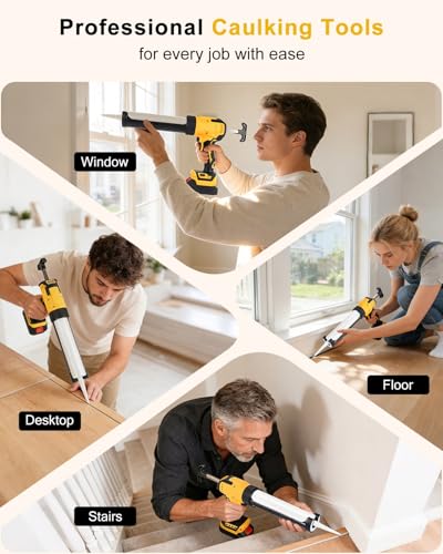 Cordless Caulking Gun, Electric Caulk Gun w/2.0Ah Battery, Compatible with De-Walt 20V Max Battery, 10oz Battery Powered Caulk Gun, 12Pcs Silicone Caulking Tools, 6 Speed for Filling, Sealing, Repair