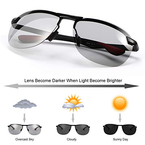 YIMI Men Photochromic Polarized Sports Sunglasses Cycling Fishing Driving Glasses UV Protection Eyeglasses Anti Glare Eyewear - color: 4302 Black