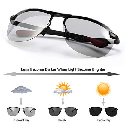 YIMI Men Photochromic Polarized Sports Sunglasses Cycling Fishing Driving Glasses UV Protection Eyeglasses Anti Glare Eyewear - color: 4302 Black