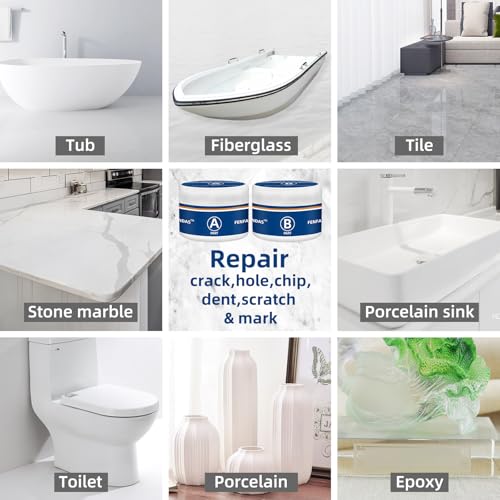 Tub and Fiberglass Shower Repair Kit White, 3.7oz Porcelain Tile Repair Kit, Porcelain Sink and Acrylic Bathtub Repair Kit for Cracks Chips Dents Holes Almond/Biscuit/Bone