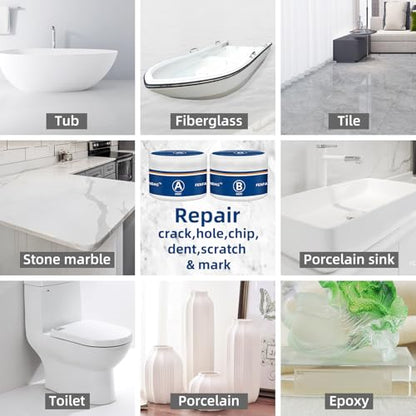 Tub and Fiberglass Shower Repair Kit White, 3.7oz Porcelain Tile Repair Kit, Porcelain Sink and Acrylic Bathtub Repair Kit for Cracks Chips Dents Holes Almond/Biscuit/Bone