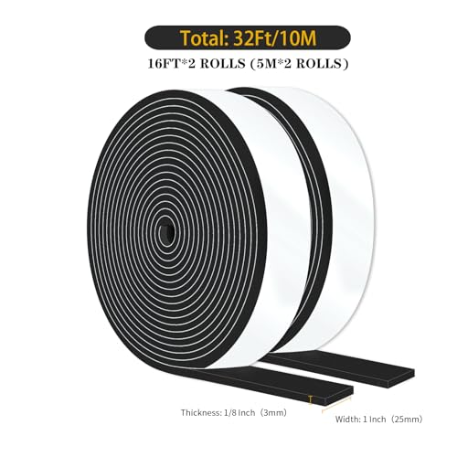 Foam Tape,Weather Stripping,Soundproof,Cold Insulation,High Density CR Foam Insulation Tape for Door, Front Door Frame, Windows,Sliding Door (Black,1 in x 1/8 in x 32 Ft) - size: 1 In x 1/8 In x 32 Ft