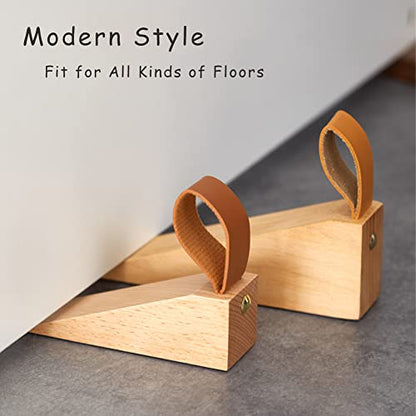 Large Wooden Door Stopper Non-Slip Security Wood Door Wedge with Leather Strap for Hanging Door Stopper 1Pack, in House Bedroom Office Living Room Hotel Cabin (Large) - style: Large (1pc)
