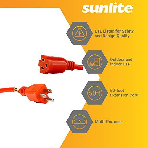 Sunlite Outdoor Heavy Duty 50 Feet Three Prong Extension Cord, 13 Amp, 50'(16/3) Orange - size: 50'(16/3)