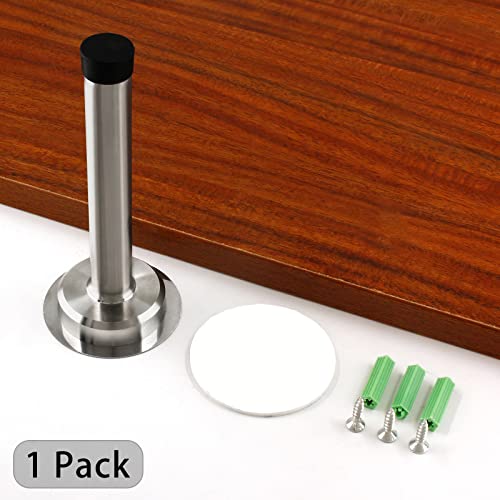 1pc 5 Inch Door Stops, Self Adhesive Long Door Stopper, Stainless Steel Sound Dampening Door Stop, Wall Mount Screw Doorstop with Rubber Bumper (Silver) - size: 5 Inch-Silver