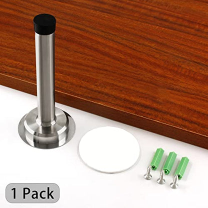 1pc 5 Inch Door Stops, Self Adhesive Long Door Stopper, Stainless Steel Sound Dampening Door Stop, Wall Mount Screw Doorstop with Rubber Bumper (Silver) - size: 5 Inch-Silver