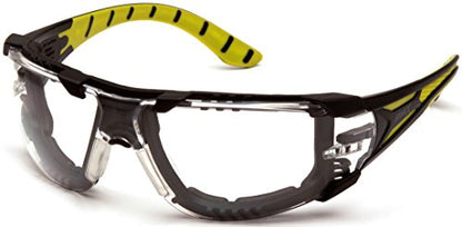 Pyramex Endeavor Plus Safety Glass Black/Gray Frame With Foam Padding Clear H2MAX Anti-fog Lens - color: Clear H2max Anti-fog Lens/ Black-green Frame, style: Foam Padded