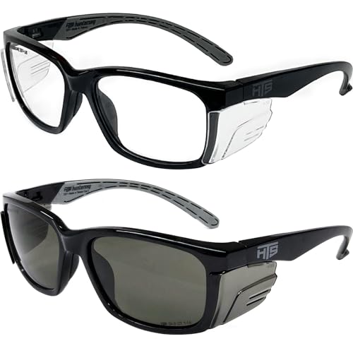 HTS HUNTERSKY E60 Anti-Fog Safety Glasses with Side Shields ANSI Z87 Eye Protection for Men Women Lab Chemistry Goggles DIY - color: Black / Clear & Gray
