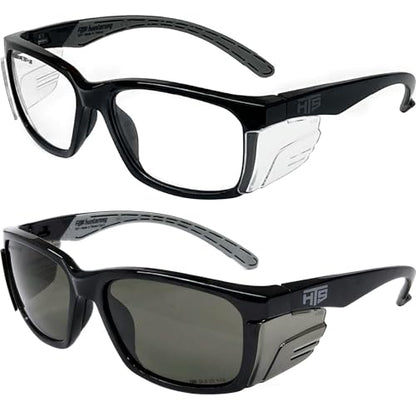 HTS HUNTERSKY E60 Anti-Fog Safety Glasses with Side Shields ANSI Z87 Eye Protection for Men Women Lab Chemistry Goggles DIY - color: Black / Clear & Gray