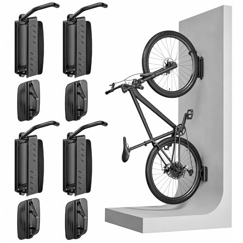 PEGZONE 4 Pack Bike Rack Garage, Bike Wall Mount Heavy Duty, Holds 77 Lbs, Swivel Bike Hangers for Garage, Adjustable Indoor Bike Storage for Bedroom Home Office, 4 Pack - size: 4 PACK