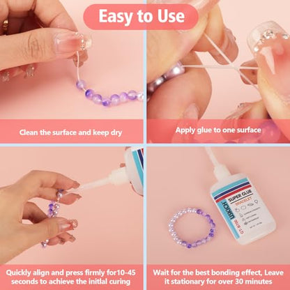 Super Glue for Jewelry Bracelet with Anti Clog Cap. 6 X 1 Fl Oz,Ca Glue - Adhesive Clear Glue for Bracelets,Necklaces,Clay Beads, Bead Charms, Punctuation Beads,Heishi Beads,Quick Dry - style: Bracelet-Glue