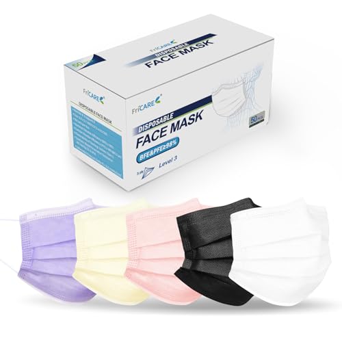 FriCARE Disposable Face Masks, 3-Ply ASTM Level 3 Medical Grade, FSA/HSA Eligible, Breathable & Comfortable for Allergy/Sun Protection, 50 Pack Lavender Mousse - color: Lavender Mousse