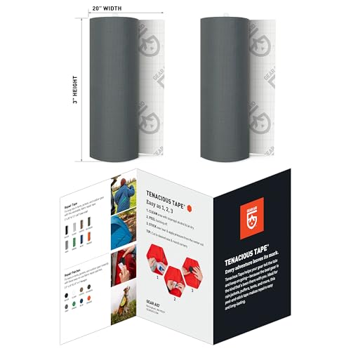 GEAR AID Tenacious Tape 3” x 20” Fabric and Vinyl Gear Repair Tape, Fix Holes and Rips in Puffy Jackets, Rain Gear, Tents, Sleeping Bags and Outdoor Equipment, Gray, 2 Rolls - color: Gray, style: 3" × 20" (2 Rolls)