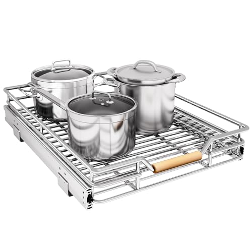 Pull out Cabinet Organizer, 15"W X 21"D, Heavy Duty Smooth Sliding Under Cabinet Shelves for Pots and Pans, Full-Extension Roll out Drawers, Slide out Organization for Home Kitchen Pantry - color: Chrome, size: 15"w X 21"d
