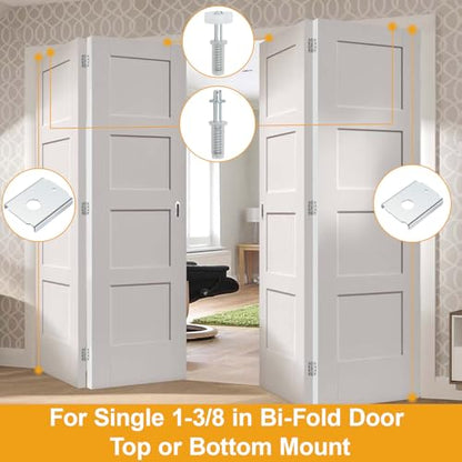Bifold Door Repair Kit for 1-3/8 in Wood Doors, Includes N7192 Bi-Fold Door Repair Bracket & N7266 Top Pivot with Guide Wheel, Folding Closet Door Hardware Replacement