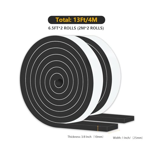 Weather Stripping Door Seal Strip,Window Weather Stripping,Strong Adhesive, Weatherproof, Reduce Noise, Gap Filler, Foam Insulation Tape for Doors and Windows (Black,1 in x 3/8 in x 13Ft) - size: 1 In x 3/8 In x 13Ft