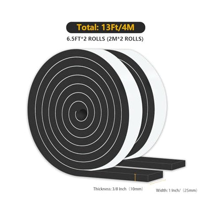 Weather Stripping Door Seal Strip,Window Weather Stripping,Strong Adhesive, Weatherproof, Reduce Noise, Gap Filler, Foam Insulation Tape for Doors and Windows (Black,1 in x 3/8 in x 13Ft) - size: 1 In x 3/8 In x 13Ft