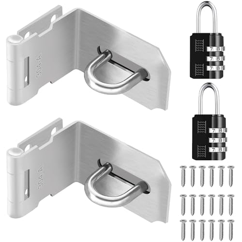 2Pcs Door Locks Hasp Latch,4 Inch 90 Degree 304 Stainless Steel Safety Packlock Clasp Hasp Lock Latch,Hinge Lock Padlock with Screws for Gates,Doors,Cabinets, Closets and More - style: 4INCH with CODE LOCK