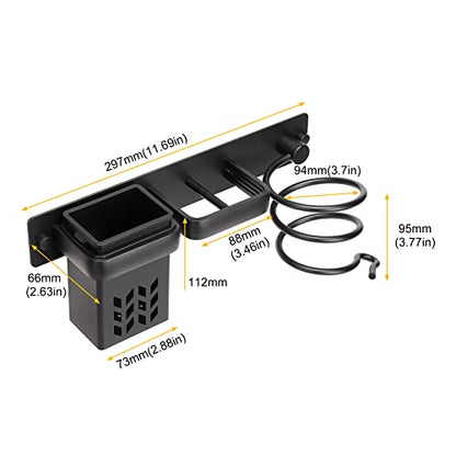 YUET Hair Dryer Holder Hairdryer Station Wall Mounted Shelf Bracket Straightener Stand Hanger Organizer Blow Storage w/Cable Tidy Rack For Dressing Table Bathroom Aluminum Professional,Black With Cup - color: Black With Cup