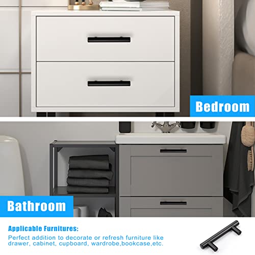 KNOBWELL 6 Pack 2-1/2 in Drawer Pulls Black, T Bar Round Black Handles for Kitchen Cupboard Bathroom Vanity Dresser Drawer, Overall Length 4 Inch - color: Black, size: 2 1/2inch(64mm)