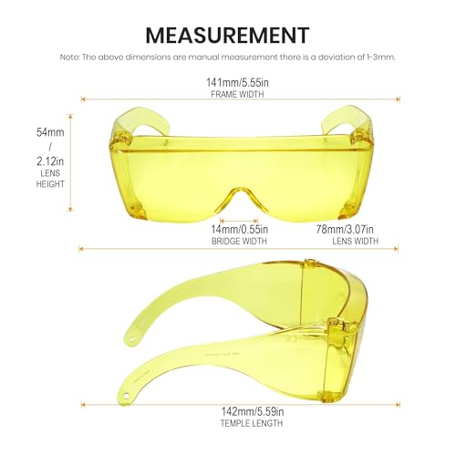 Calabria 3000 Fitover Safety Glasses with Uni-Lens – [Yellow] Wrap Around Eye Protection | Anti-Fog Scratch Resistant | Protective Eyewear - color: Yellow