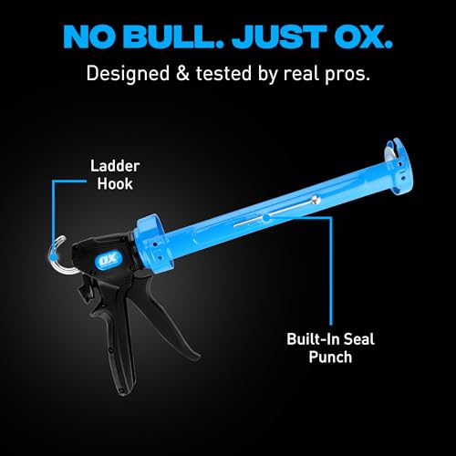 OX Pro 29 oz Caulking Gun - Heavy Duty Dual Thrust (24:1 or 12:1) Manual Caulk Gun for Large 29 oz Cartridges - Best Professional Caulking Tool for Sealant & Adhesive - size: 29 oz - Dual Thrust Switch