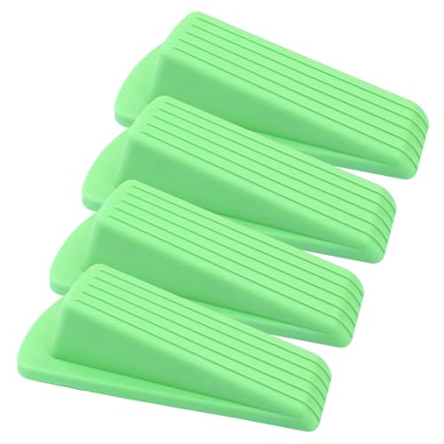 4Pcs Door Stoppers, Heavy Duty Rubber Door Stopper Wedge for Carpet, Tile, Wood & Concrete Floors, Non-Slip Stackable Gap Guards with Safety Protection (Green) - color: Green