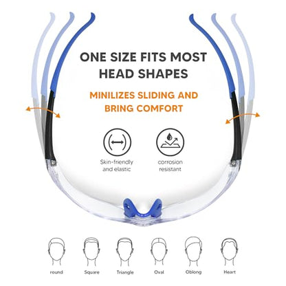 Clear Safety Glasses 3 Pack, Protective Eyewear UV Protection ANSI Z87.1, Safety Goggles Scratch & Impact Resistant, Eye Protection with Nose Pads for Men & Women Construction, Shooting, Lab Work - color: Clear Lens/Blue Temples, style: 3 Pack