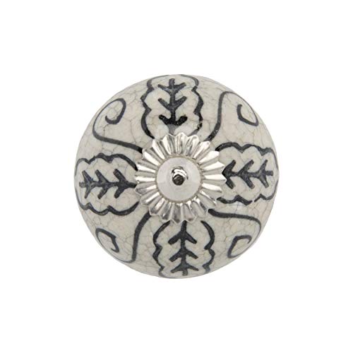 Mela Artisans 12-Pack Ceramic Kitchen Cabinet Knobs - Grey & White Leaf | Decorative Pull Handles for Dresser Drawers | Reversible Metal Backplate | 1.77” Diameter - color: Grey / White