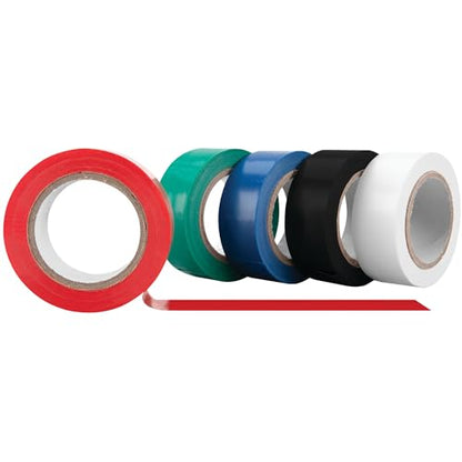 Performance Tool 1135 Electrical Tape Set - Red, Green, Blue, Black and White Electrical Tape, 5 Pack - size: Electrical Tape 5pc