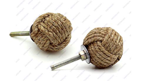 5MOONSUN5's Jute Rope Knot Drawer Pulls and Push Handle Knobs for Cabinets, Wardrobes & Kitchen Cupboards Nautical Decor, 35 mm (Pack of 2) - color: Pack of 2