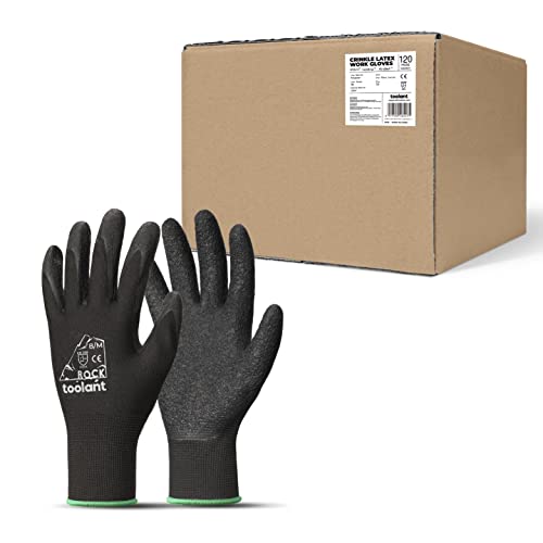 toolant Crinkle Latex Work Gloves Bulk, Rubber Coated Safety Work Gloves for Men and Women, 120 Pairs for Construction, Gardening, Warehouse (Black, Medium) - color: Black - 120 Pairs, size: Medium