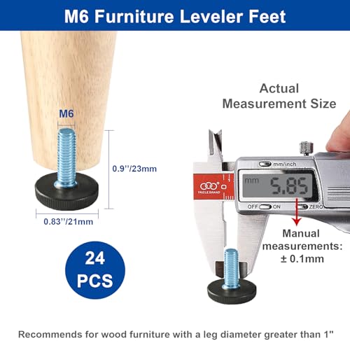 WAFJAMF 24 PCS M6 Thread Adjustable Furniture Levelers Screw in Threaded, Adjustable Levelers Feet Screw On Furniture Glide Leveling for Table, Chair, Furniture Legs (M6 Thread) - size: M6-24PCS-No Inserts