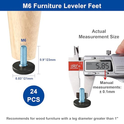 WAFJAMF 24 PCS M6 Thread Adjustable Furniture Levelers Screw in Threaded, Adjustable Levelers Feet Screw On Furniture Glide Leveling for Table, Chair, Furniture Legs (M6 Thread) - size: M6-24PCS-No Inserts